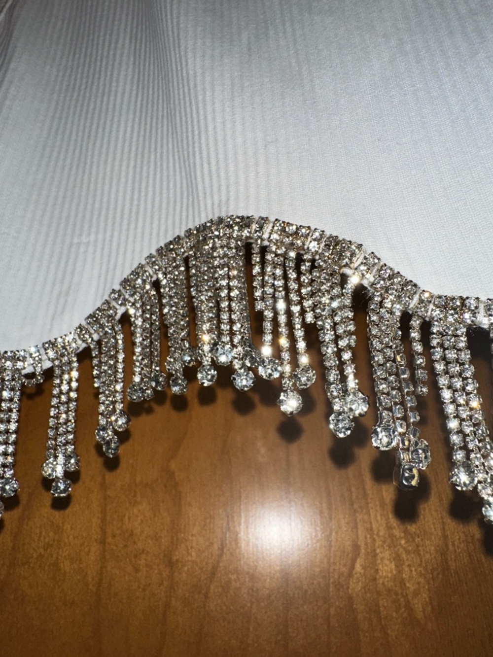 White Ribbed Tank Top with Rhinestone Fringe - Picture 2 of 2